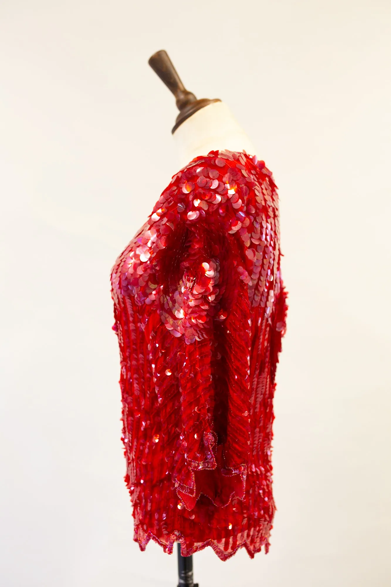 Vintage 1980s Red Silk Sequin Top by Swee - Lo