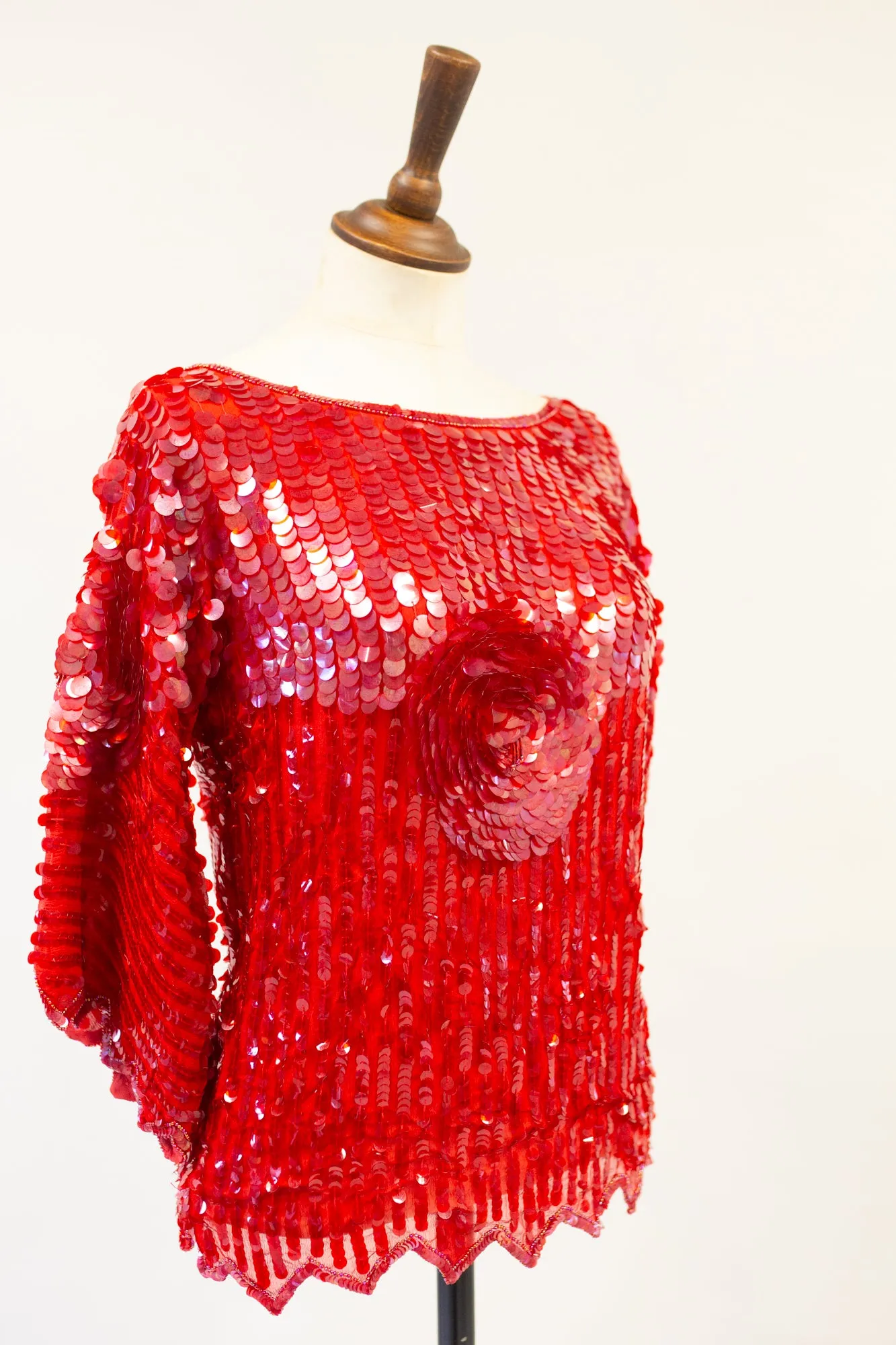 Vintage 1980s Red Silk Sequin Top by Swee - Lo