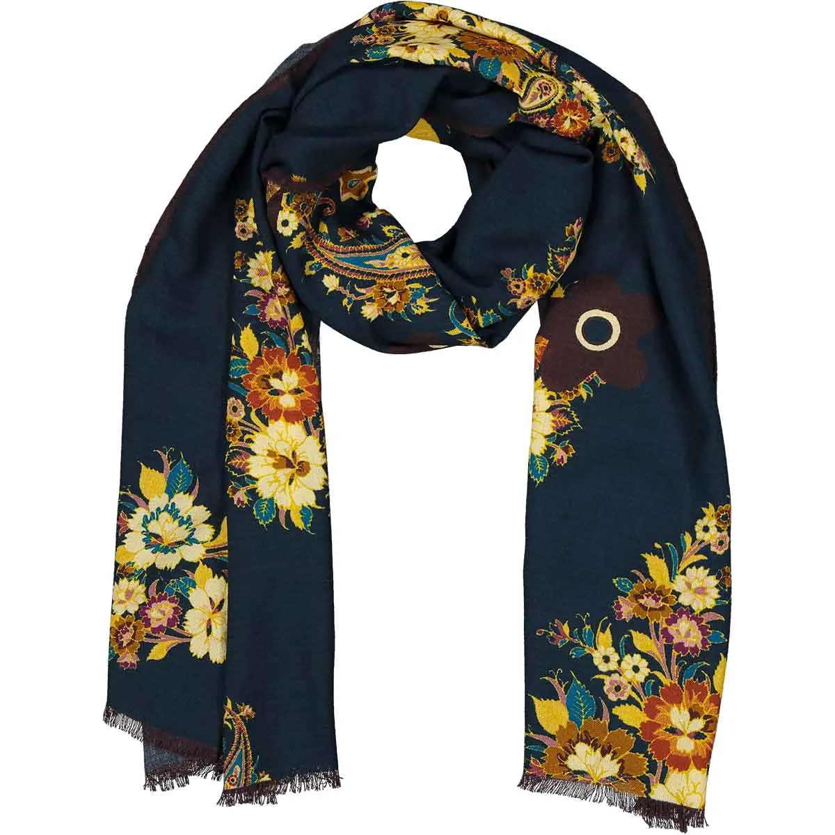 vintage archive floral design Blue scarf PERVINCA