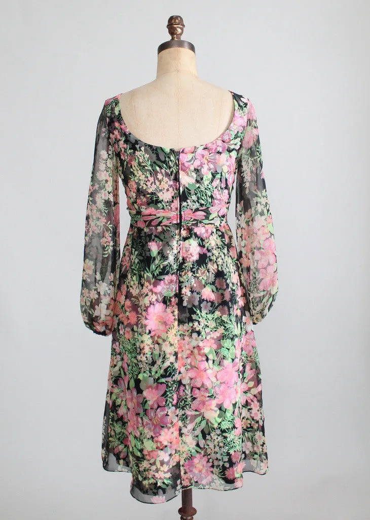 Vintage Late 1960s B. Altman Floral Chiffon Party Dress