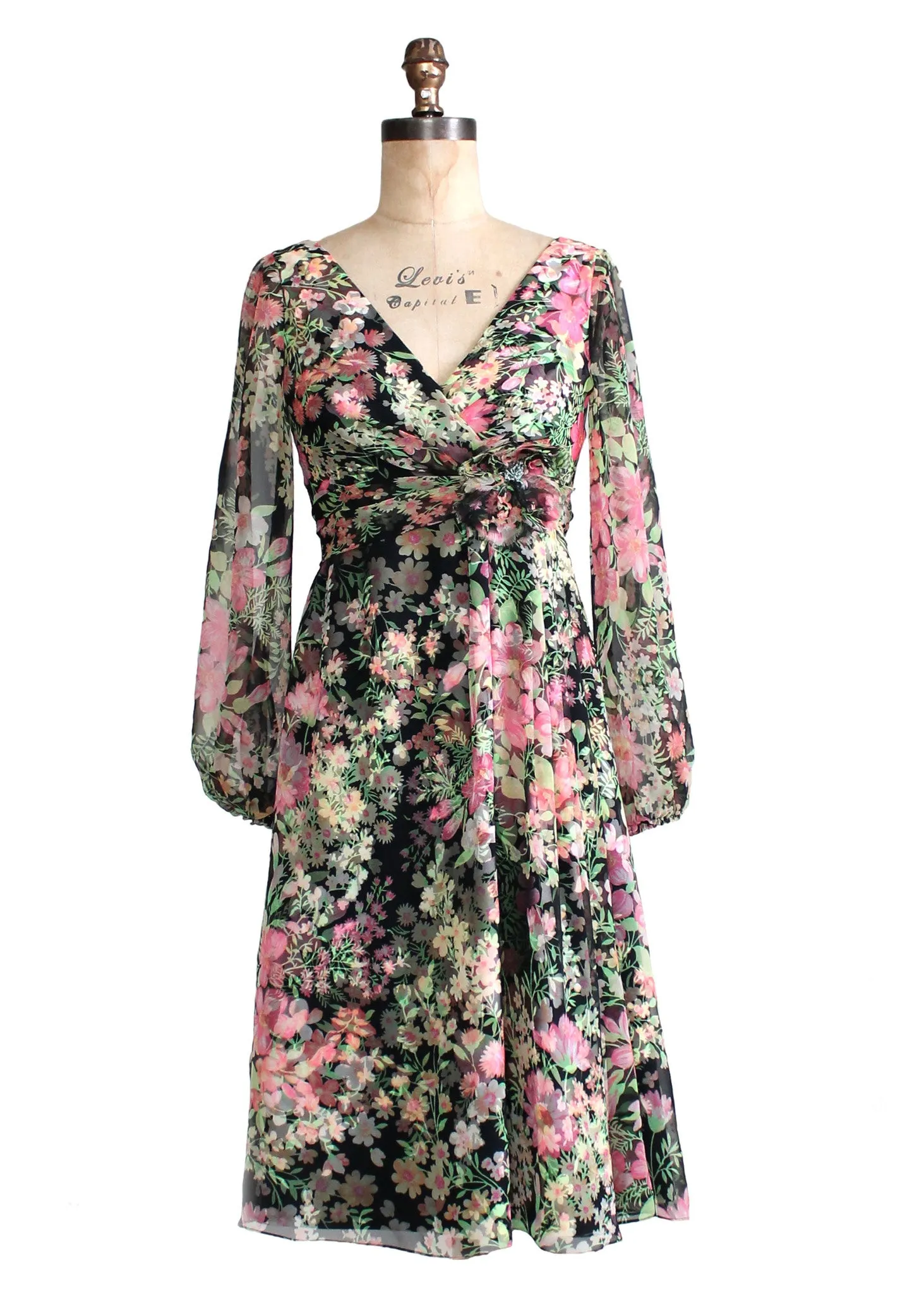 Vintage Late 1960s B. Altman Floral Chiffon Party Dress