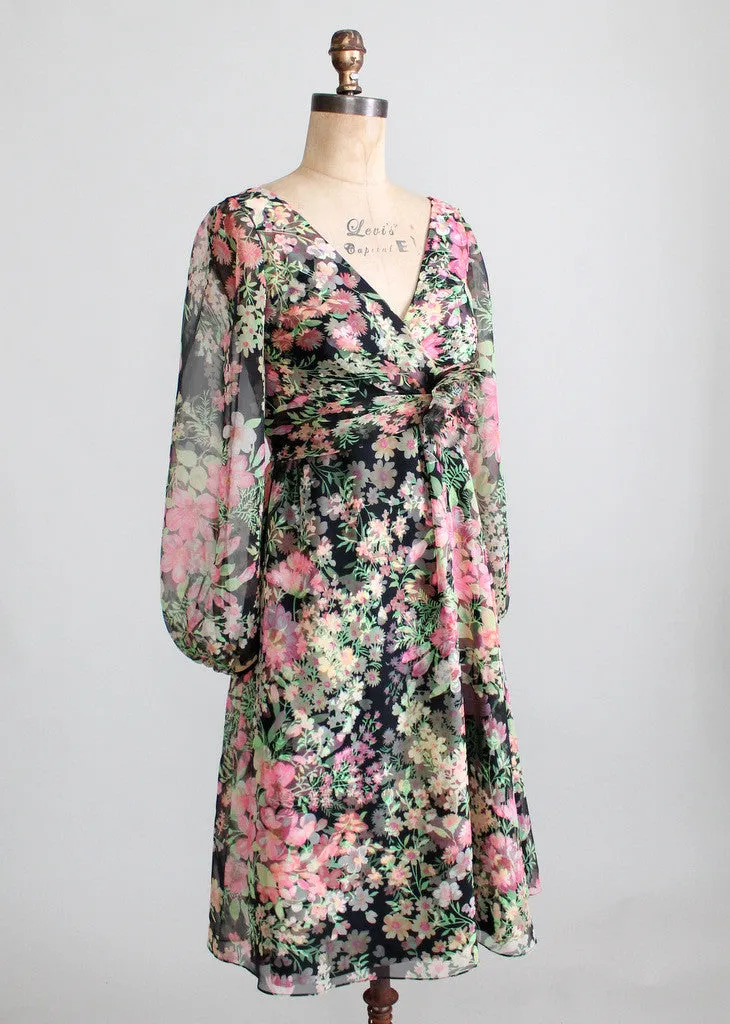 Vintage Late 1960s B. Altman Floral Chiffon Party Dress