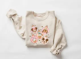 Vintage Pink Christmas Mouse Crewneck Sweatshirt