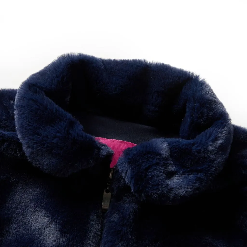 Warm & Stylish Kids' Faux Fur Coat in Navy - Size 128 (7-8 Years) - Cozy & Machine Washable