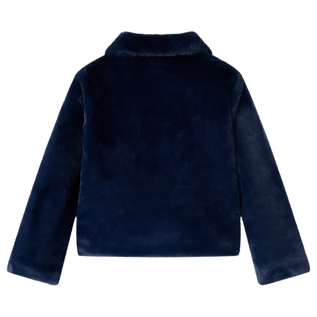 Warm & Stylish Kids' Faux Fur Coat in Navy - Size 128 (7-8 Years) - Cozy & Machine Washable