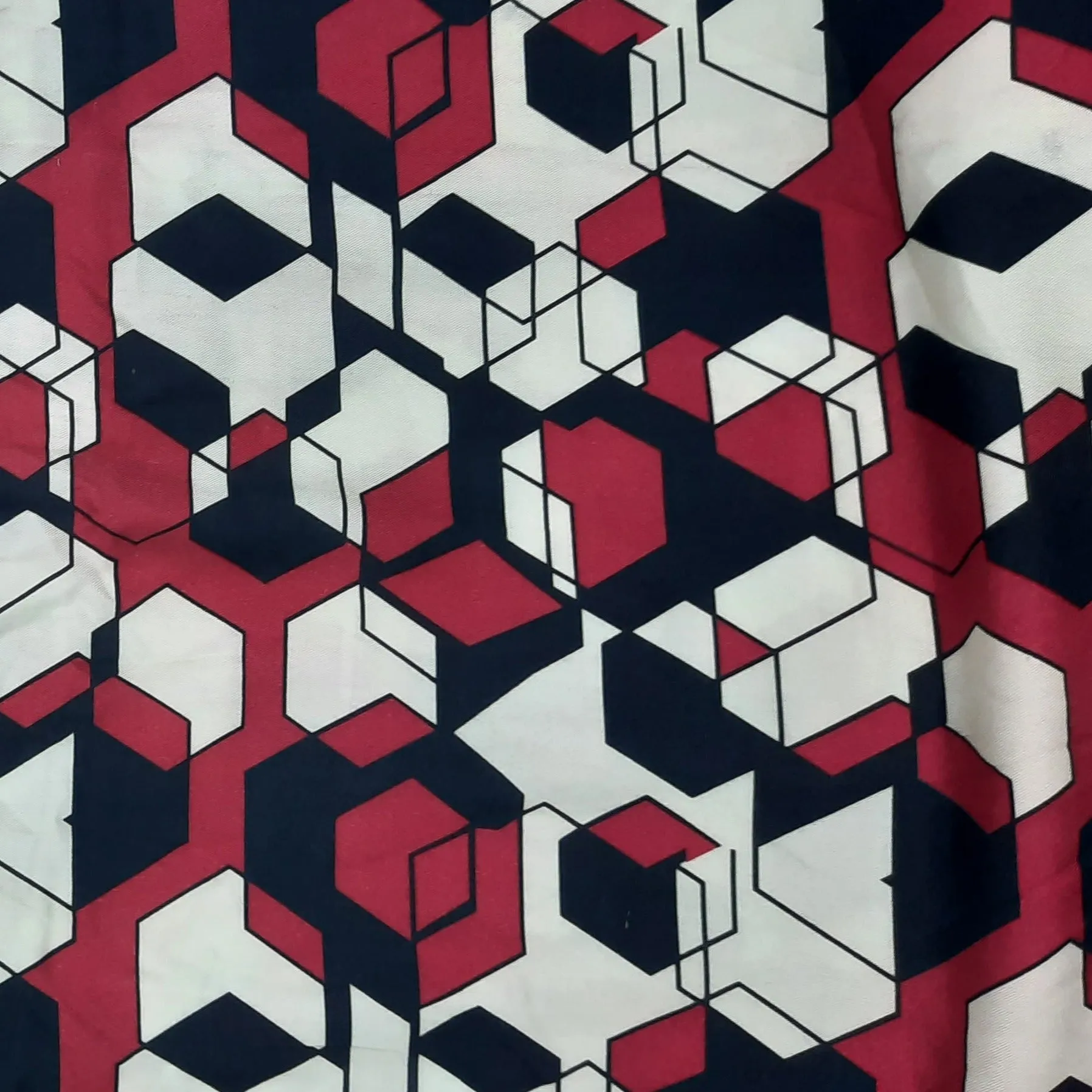 White & Maroon & Black Geometrical Spun Fabric