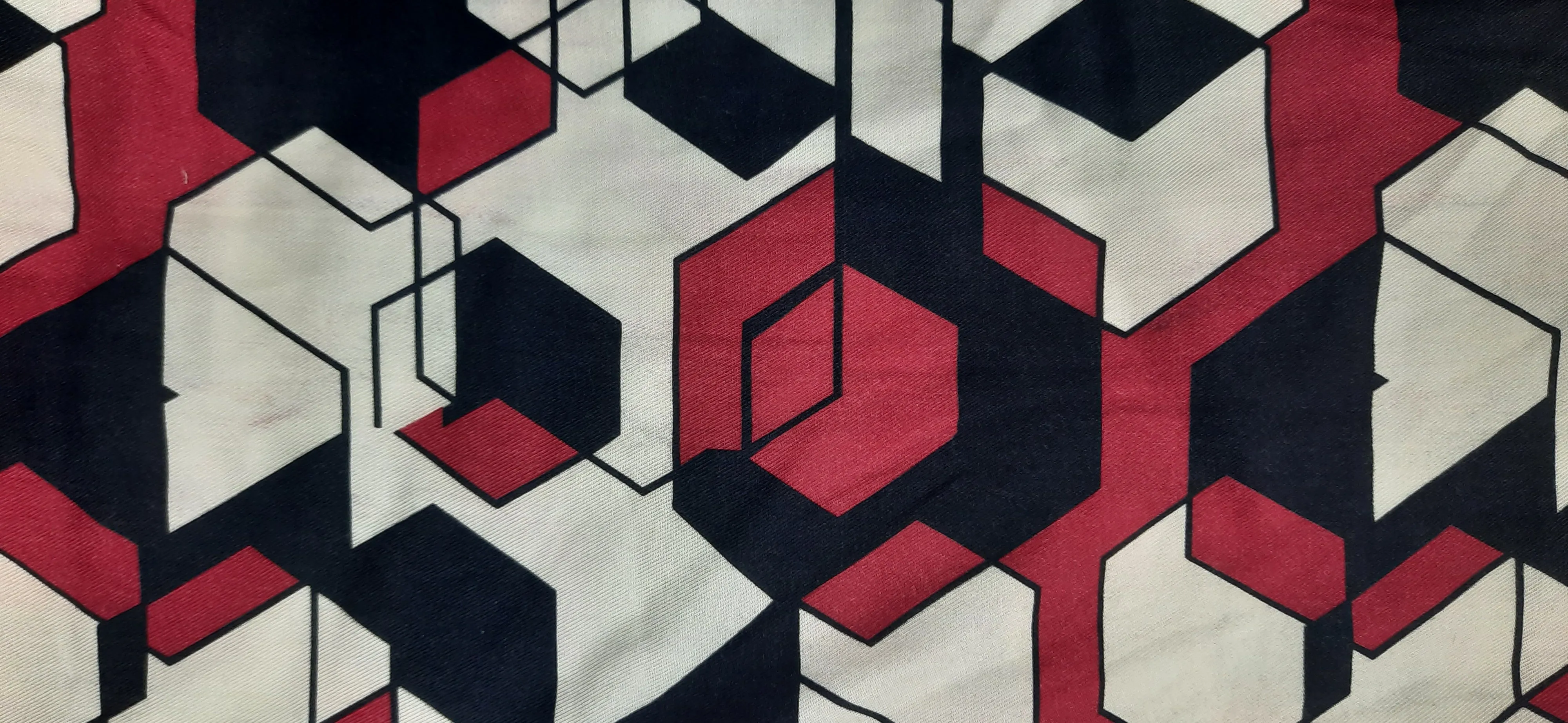 White & Maroon & Black Geometrical Spun Fabric