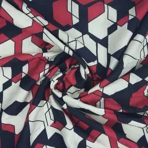 White & Maroon & Black Geometrical Spun Fabric