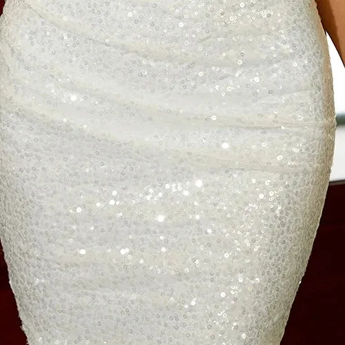 White Feather Mini Party Wedding Dress Sequin Bodycon Short Evening Gown