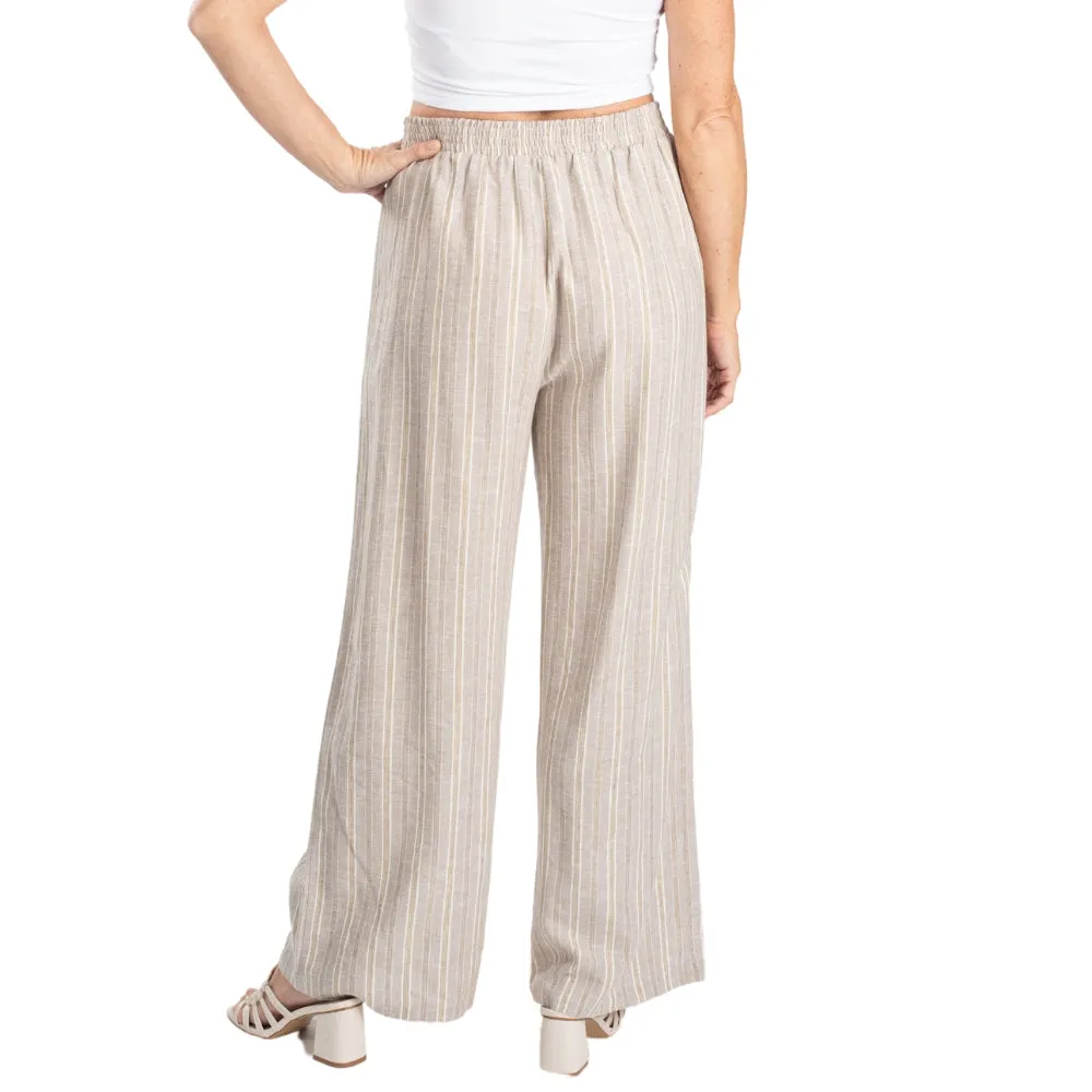 Wide Leg Linen Blend Travel Pants