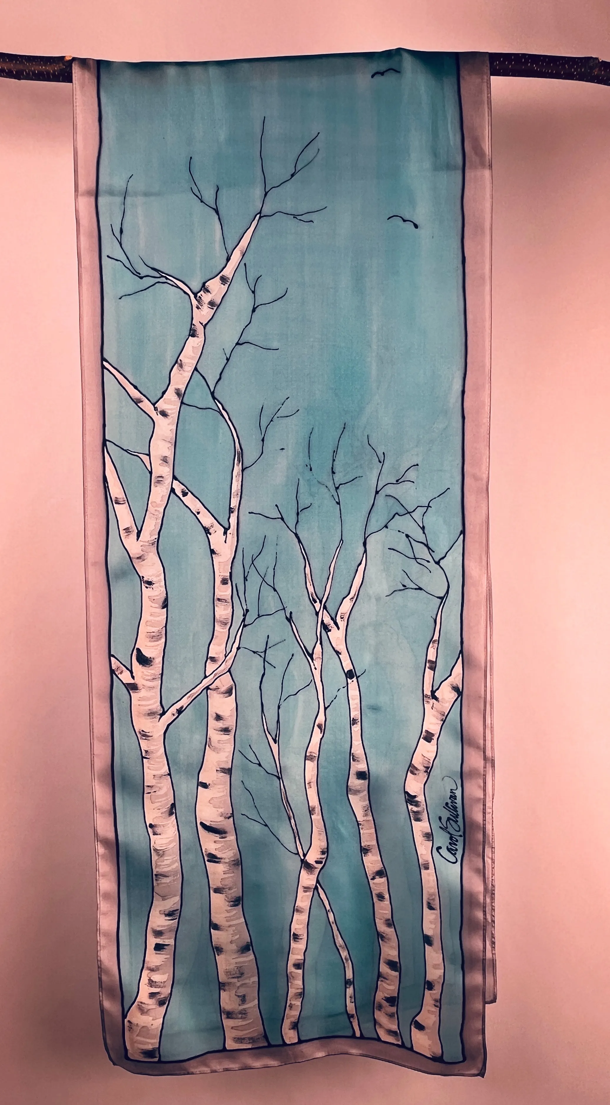 “Winter Birches v 2.0" - Hand-dyed Silk Scarf - $145