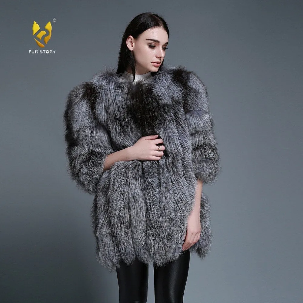 Women's coat Winter Coat Women's Genuine Fox Fur Coat Women  13056