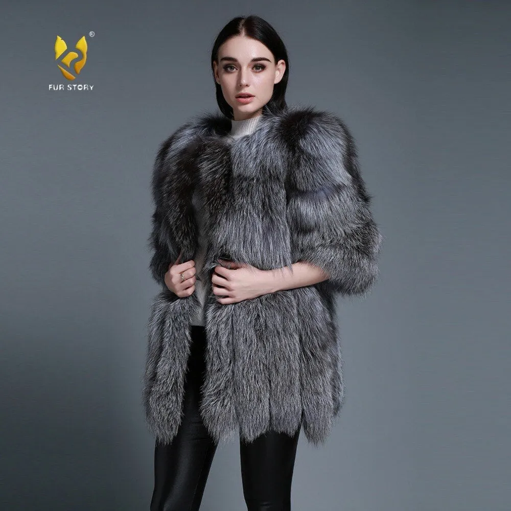 Women's coat Winter Coat Women's Genuine Fox Fur Coat Women  13056