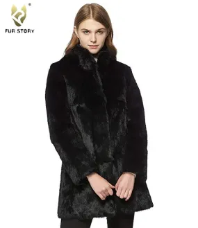 Women's Coats Long Real Rabbit Fur Coat Winter jacket O-Neck Outerwear Fur Story FS161163