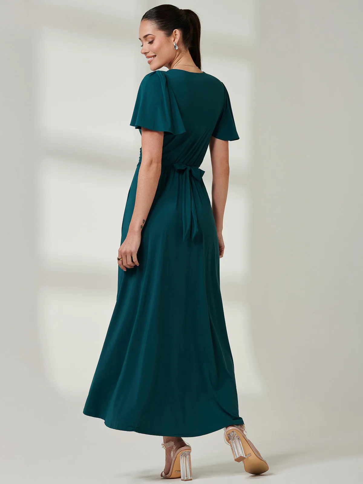 Wrap Bodice Super Smooth Jersey Maxi Dress, Forest Green