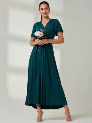 Wrap Bodice Super Smooth Jersey Maxi Dress, Forest Green